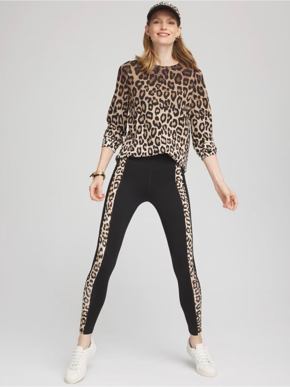 CHICO’S Zenergy Soft Scuba Animal Print Long Sleeve Top Natural Tan Size 2 L NWT